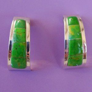 Vintage Native American Carico Lake Turquoise Earrings, Navajo, SIGNED